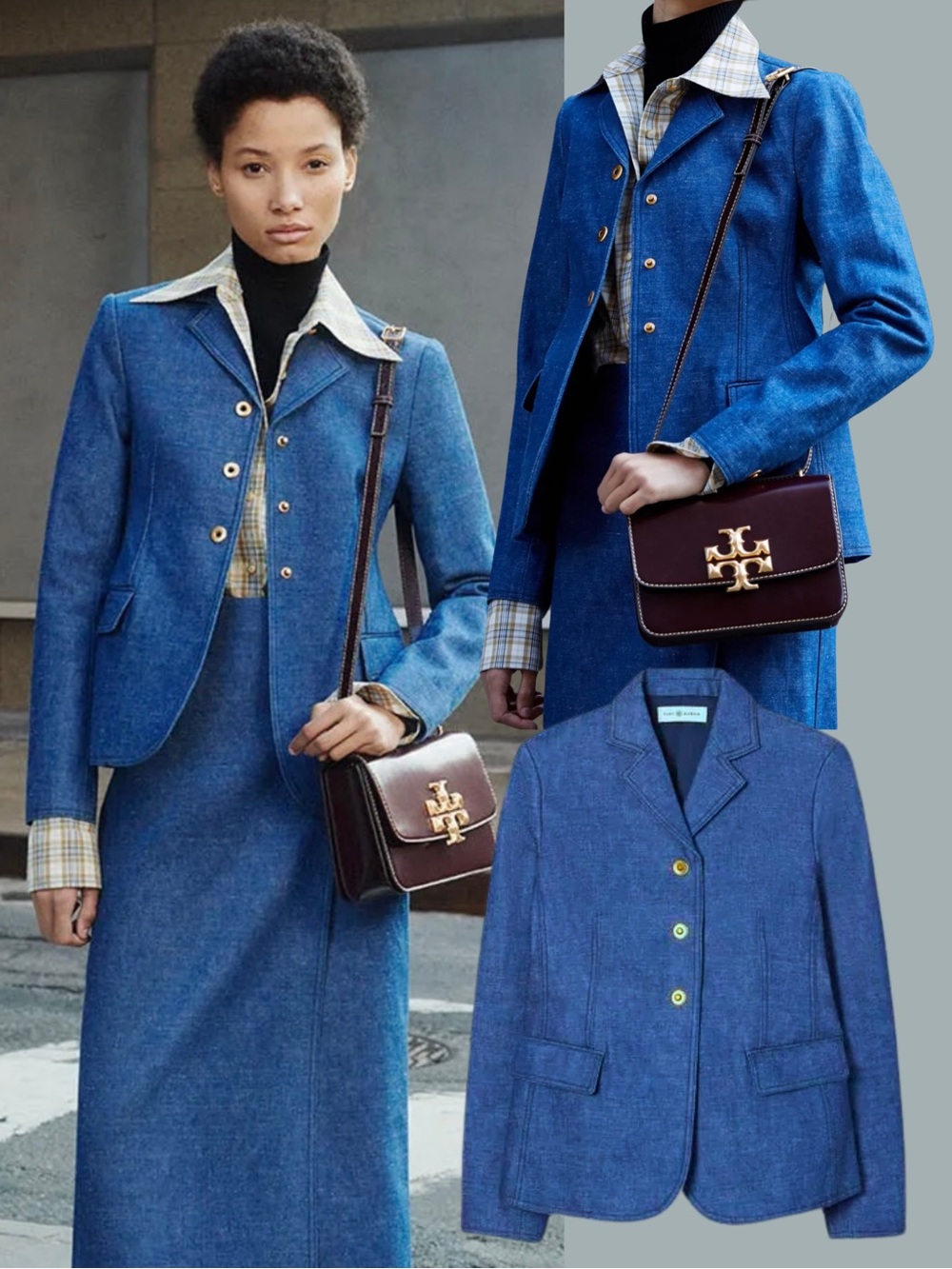 Tory Burch Fall 2021 Runway Raw Denim Single Breasted Blazer Jacket